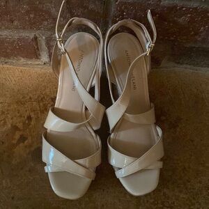 ANTONIO Melani tan‎ patent leather Strappy platform wedge sandals